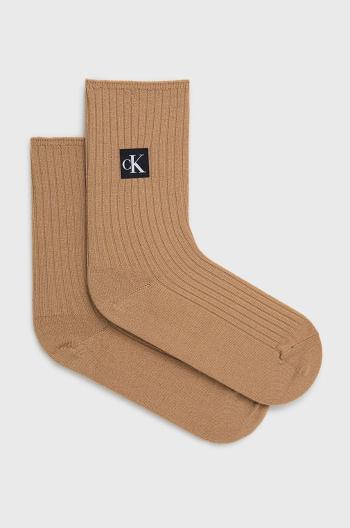 Vlnené ponožky Calvin Klein hnedá farba