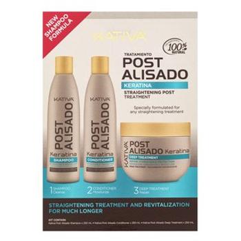 Kativa Keratina Straightening Post Treatment posilujúca starostlivosť po narovnaní vlasov keratínom 3 x 250 ml