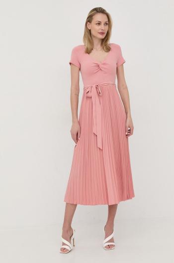 Šaty Guess ružová farba, midi, áčkový strih