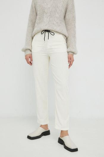Manšestrové nohavice Drykorn For dámske, béžová farba, rovné, vysoký pás