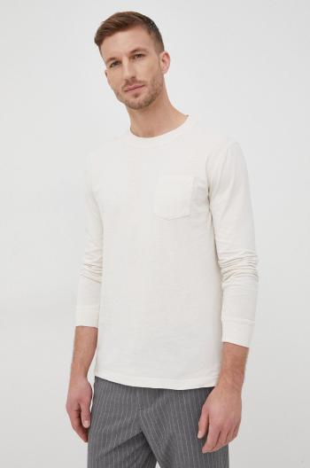 Bavlnené tričko s dlhým rukávom s.Oliver béžová farba, jednofarebné
