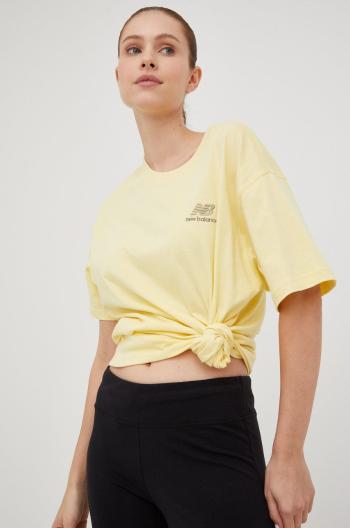 Bavlnené tričko New Balance žltá farba,