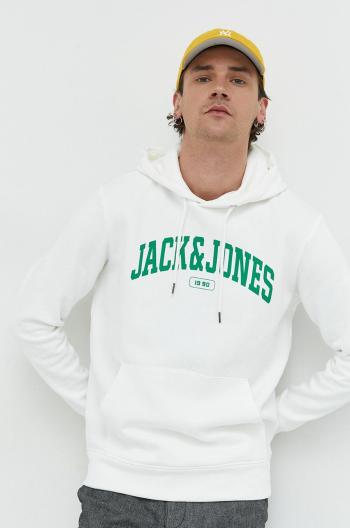 Mikina Premium by Jack&Jones pánska, biela farba, s kapucňou, s potlačou