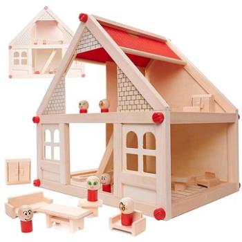 Drevený domček pre bábiky + nábytok a ľudia 40 cm (ikonka_KX6486_1)