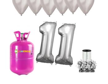 HeliumKing Hélium párty set na 11. narodeniny so striebornými balónmi