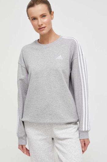 Bavlnená mikina adidas dámska, šedá farba, s nášivkou,  IC9905