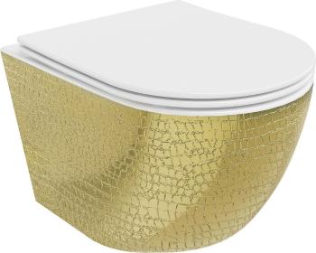 MEXEN - Lena Závesná WC misa vrátane sedátka s slow-slim, duroplast, biela/zlatá so vzorom 30224008