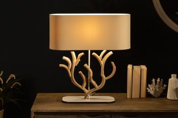 LuxD 24201 Dizajnová stolná lampa Maleah 58 cm béžová - akácia