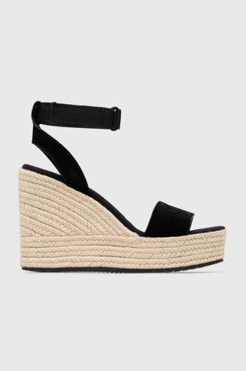 Semišové sandále Calvin Klein Jeans WEDGE SANDAL SU CON dámske, čierna farba, na platforme, YW0YW01026