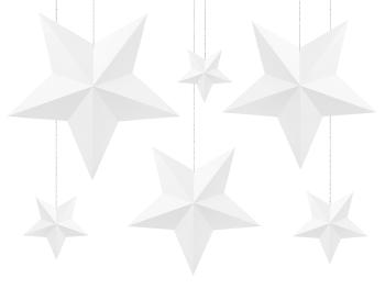 PartyDeco Dekorácia Hviezdy - biele 6 ks