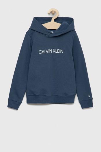 Detská bavlnená mikina Calvin Klein Jeans s kapucňou, s potlačou