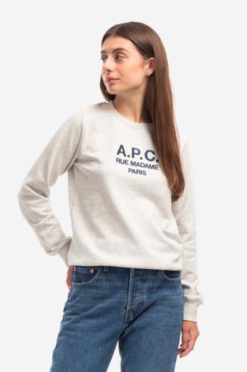 Bavlnená mikina A.P.C. Sweat Tina COEZD-F27561 MARINE dámska, tmavomodrá farba, s nášivkou