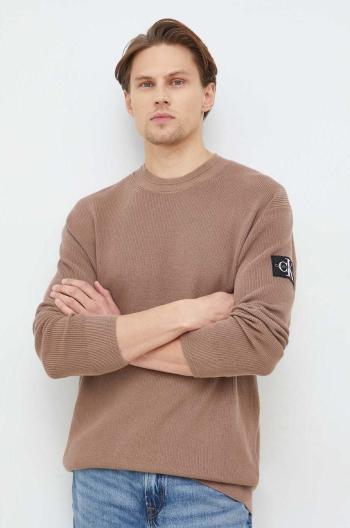 Bavlnený sveter Calvin Klein Jeans pánsky, hnedá farba, tenký