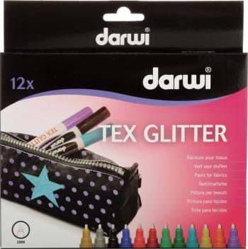 Darwi Tex Fabric Glitter Marker Set Sada textilných fixiek 12 x 6 ml