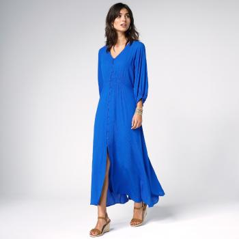 Blancheporte Jednofarebné dlhé šaty na gombíky modrá 50