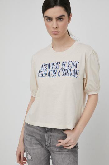 Bavlnené tričko Sisley béžová farba,