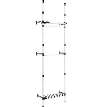 Teleskopický šatníkový úložný systém s tyčami a policou, hliník (321114)