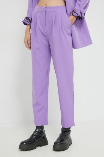 Nohavice Vila dámske, fialová farba, rovné, vysoký pás