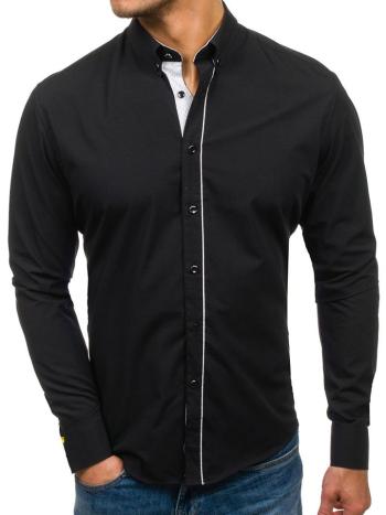 Čierna pánska elegantá košeľa s dlhými rukávmi BOLF 7725