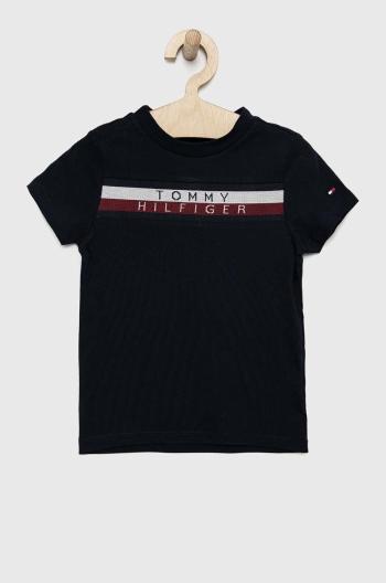 Detské bavlnené tričko Tommy Hilfiger tmavomodrá farba, s nášivkou