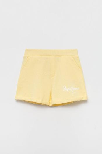 Detské bavlnené šortky Pepe Jeans žltá farba, s potlačou, nastaviteľný pás