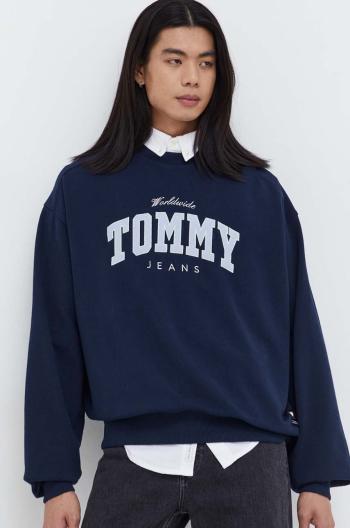 Bavlnená mikina Tommy Jeans pánska,tmavomodrá farba,s potlačou,DM0DM18386