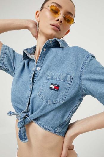 Rifľová košeľa Tommy Jeans dámska, regular, s klasickým golierom