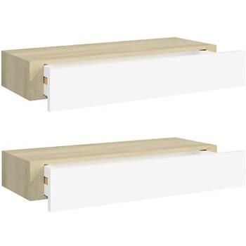 Shumee - Nástenné so zásuvkami 2 ks dub a biele 60×23,5×10 cm MDF, 330264