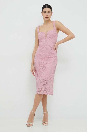 Šaty Bardot ružová farba, midi, priliehavá