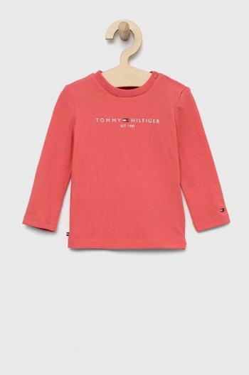 Tričko s dlhým rukávom pre bábätká Tommy Hilfiger ružová farba,
