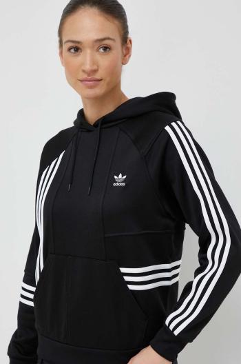 Mikina adidas Originals dámska, čierna farba, s kapucňou, vzorovaná