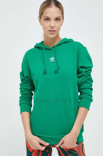 Bavlnená mikina adidas Originals dámska, zelená farba, s kapucňou, jednofarebná