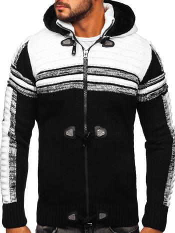 Čierny hrubý pánsky sveter so zapínaním na zips s kapucňou Bolf 2034