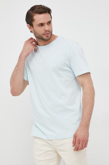 Bavlnené tričko Selected Homme tyrkysová farba, s nášivkou