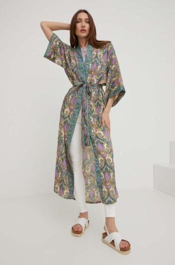 Hodvábne kimono Answear Lab zelená farba, vzorovaná