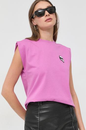 Bavlnený top Karl Lagerfeld ružová farba
