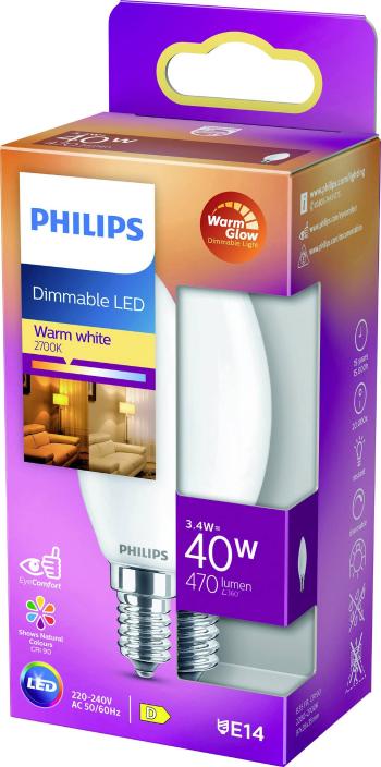Philips Lighting 871951432429900 LED  En.trieda 2021 D (A - G) E14 sviečkový tvar 3.4 W = 40 W teplá biela (Ø x d) 35 mm