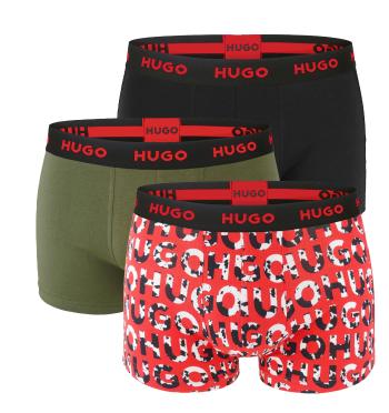 HUGO - boxerky 3PACK cotton stretch black & army green with red logo - limitovaná fashion edícia (HUGO BOSS)-M (83-89 cm)