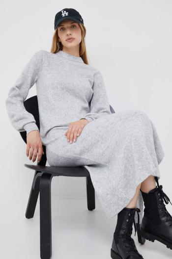 Šaty s prímesou vlny Calvin Klein Jeans šedá farba, maxi, rovný strih