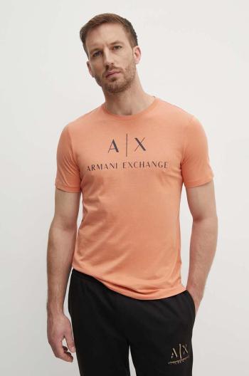 Bavlnené tričko Armani Exchange oranžová farba, s potlačou