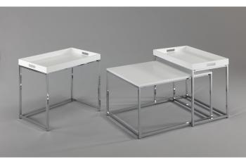 LuxD Set odkladacích stolíkov s táckou Factor, biely, 3 ks