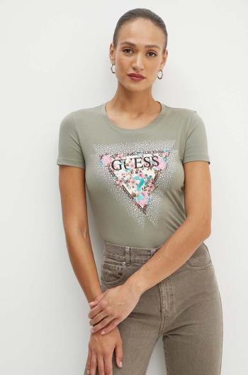 Tričko Guess CHERRY FLOWER dámske, zelená farba, W4YI26 J1314