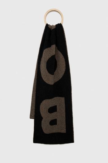 Vlnený šál BOSS čierna farba, vzorovaný