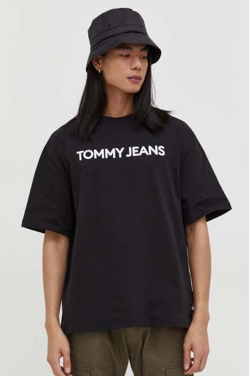 Bavlnené tričko Tommy Jeans pánsky, čierna farba, s potlačou, DM0DM18267