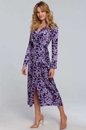 Fialové kvetované zavinovacie šaty K083