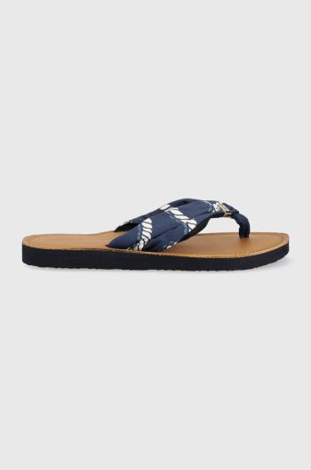 Žabky Tommy Hilfiger TH ELEVATED BEACH SANDAL PRINT dámske, tmavomodrá farba, na plochom podpätku, FW0FW07164