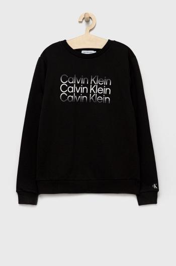 Detská bavlnená mikina Calvin Klein Jeans čierna farba, s potlačou