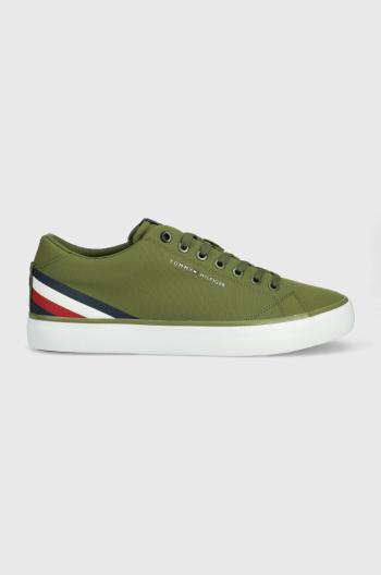 Tenisky Tommy Hilfiger TH HI VULC CORE LOW STRIPES zelená farba, FM0FM04735