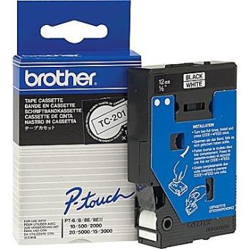 Brother TC-201, 12mm x 7,7m, čierna tlač / biely podklad, originálna páska