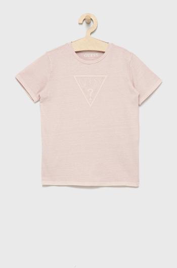 Detské bavlnené tričko Guess ružová farba, s potlačou